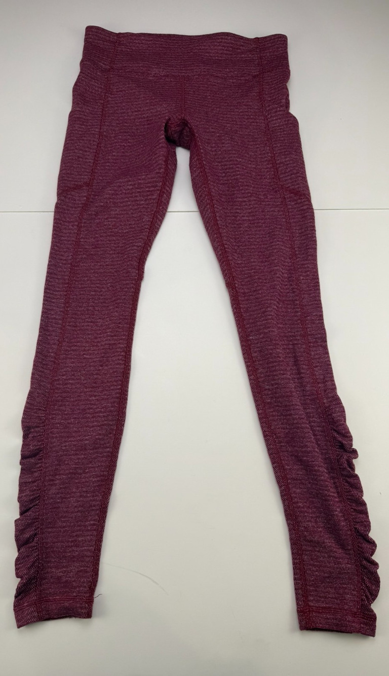Lululemon Run Fast And Free Crop Leggings Womens 6 Burgundy Ruffle Tonka